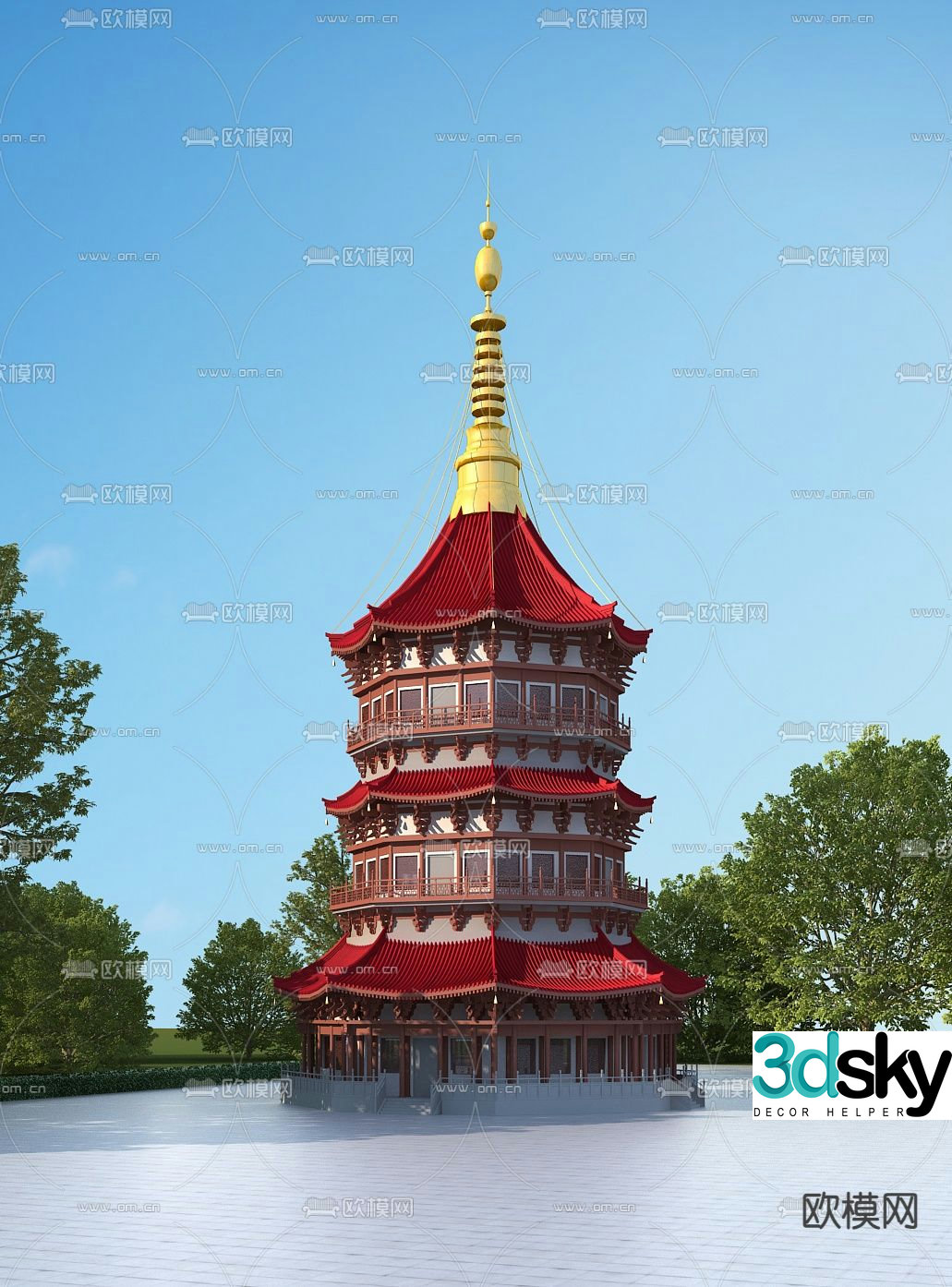 Chinese ancient architecture Merit Tower 3D model