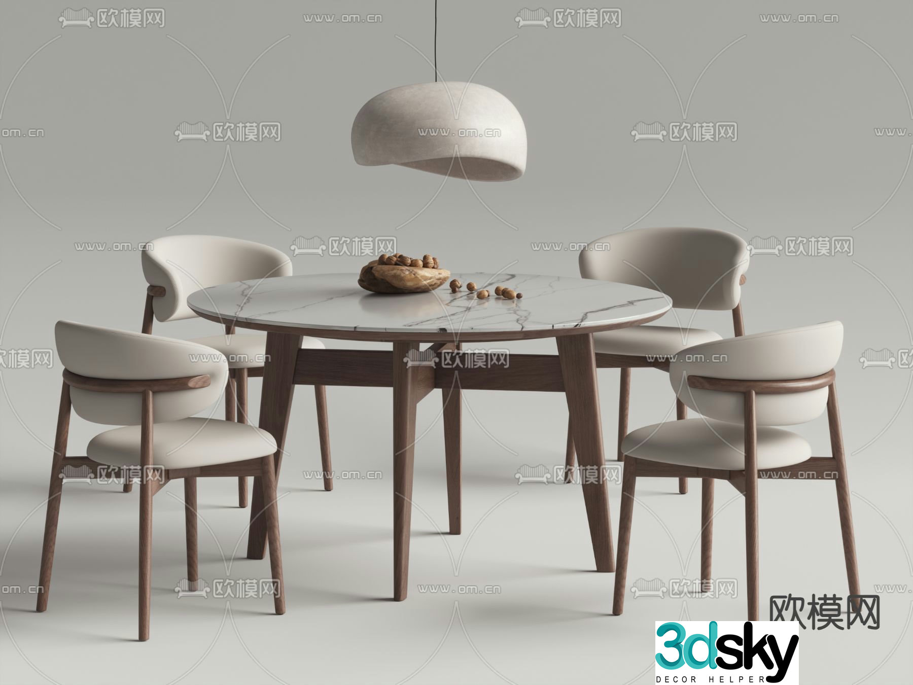 Maurice dining table and chairs round dining table 3d model