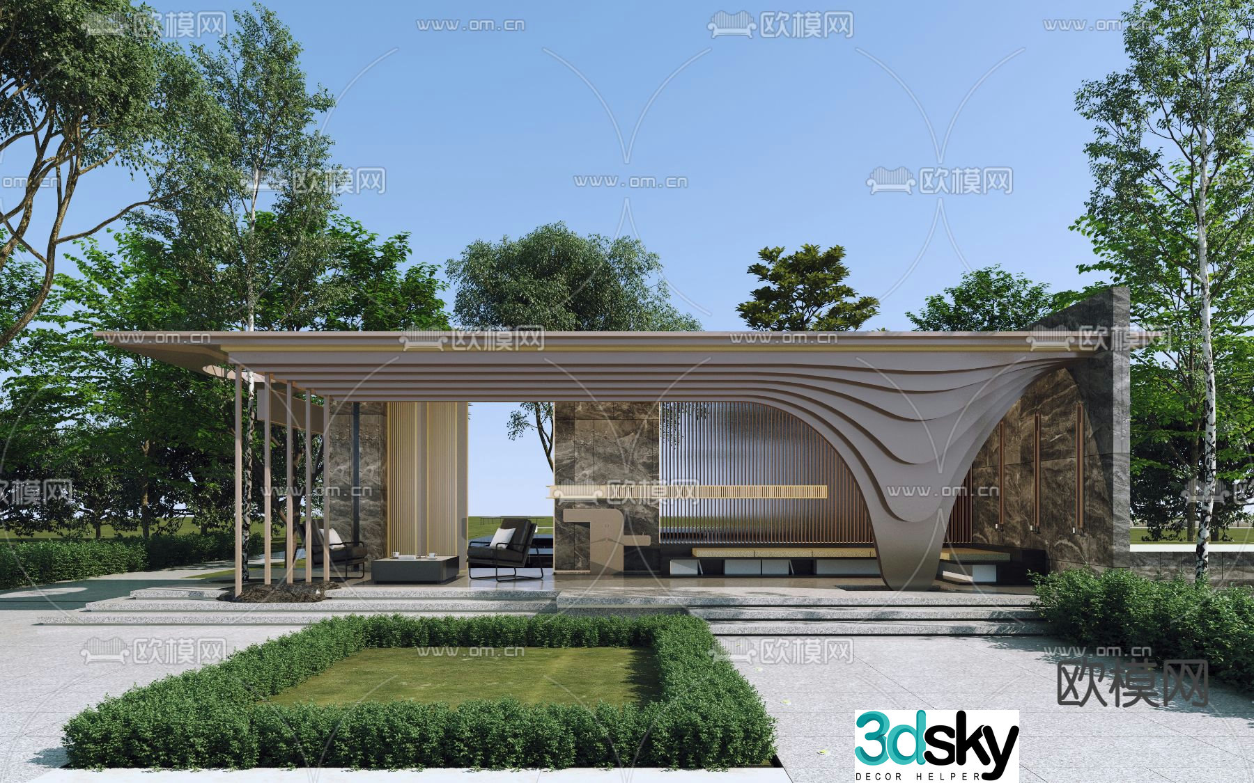 Community landscape gallery rest pavilion 3D model