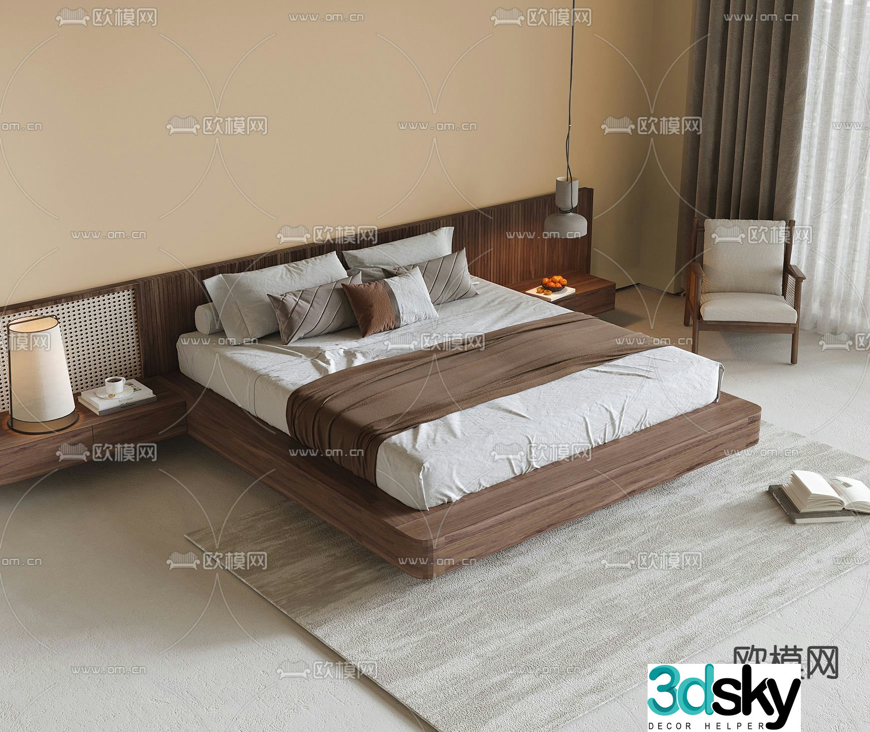 Medieval style double bed 3d model