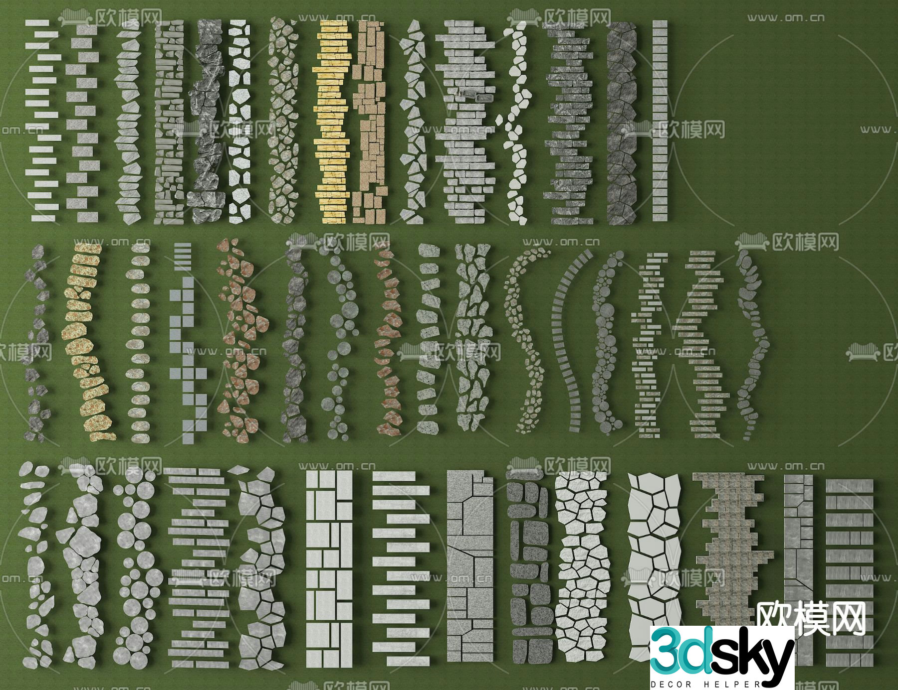 Chinese Tingbu bluestone road garden road pavement 3D model