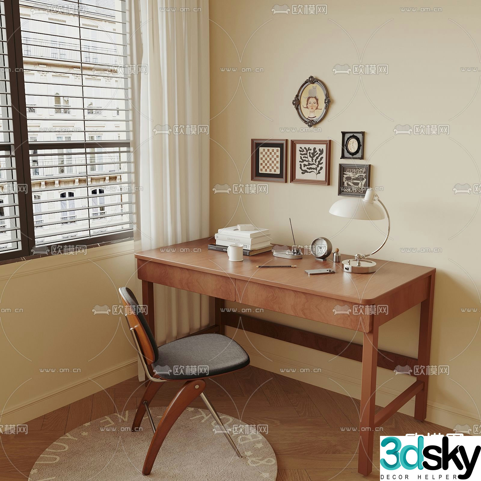 Medieval style desk study table writing desk 3D model