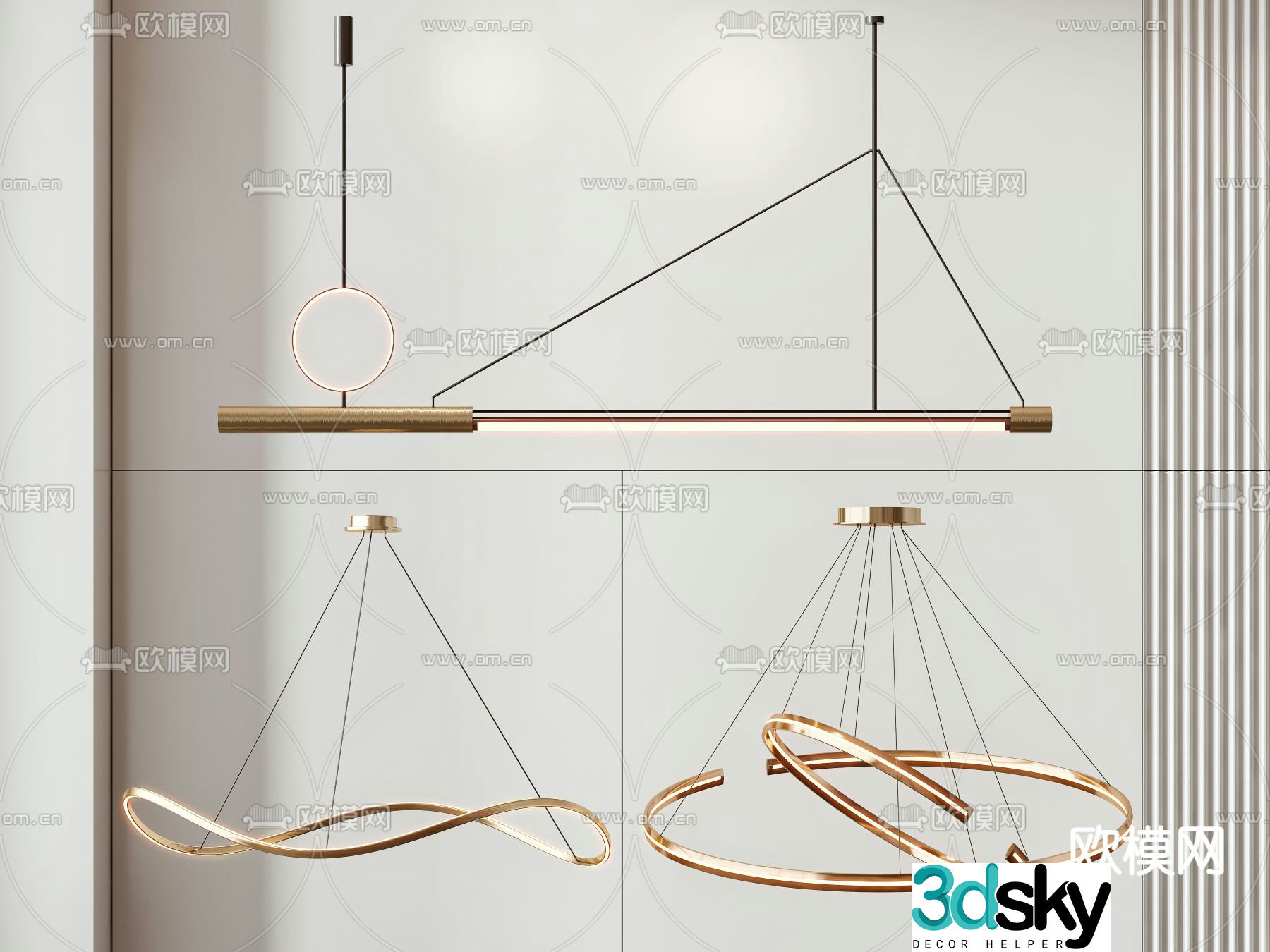 Light luxury chandelier straight chandelier 3d model