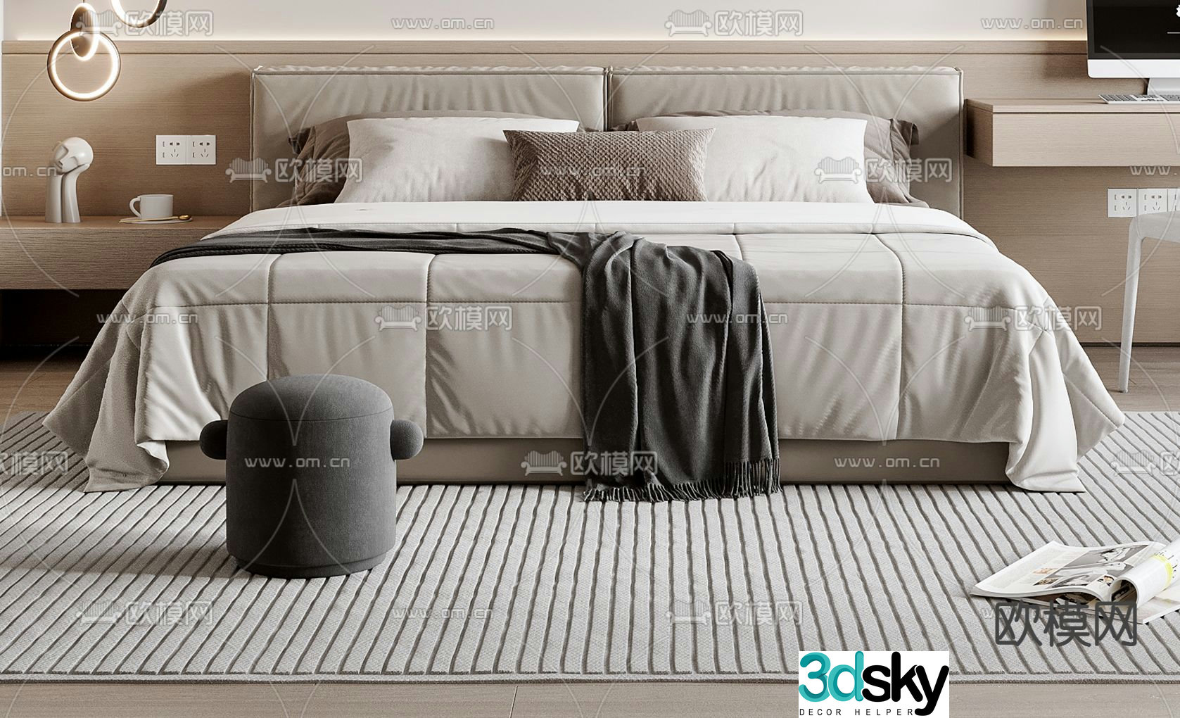 Modern double bed 3d model