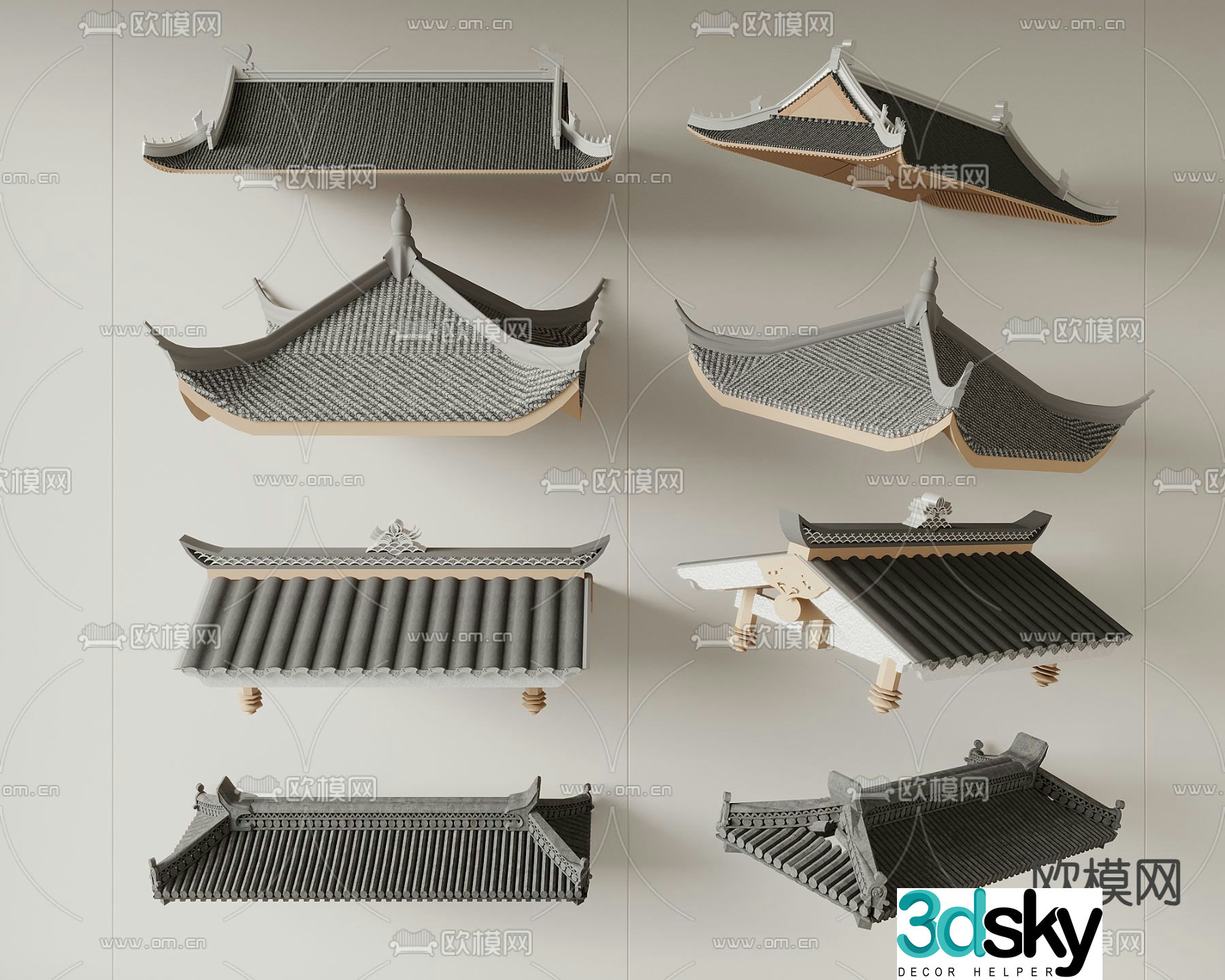 Chinese eaves roof eaves tile roof 3D model