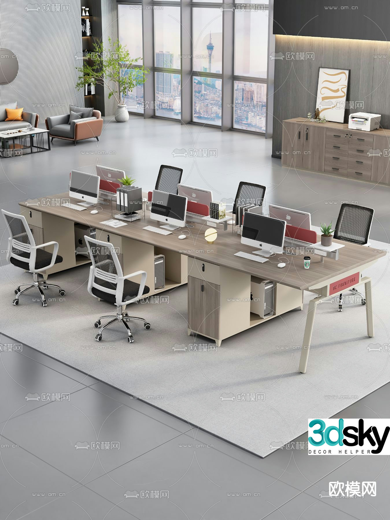 Office desk and chair position work station card position 3d model