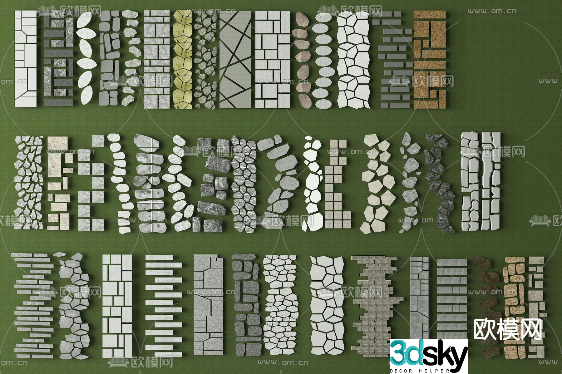 Chinese Tingbu bluestone road garden road pavement 3D model