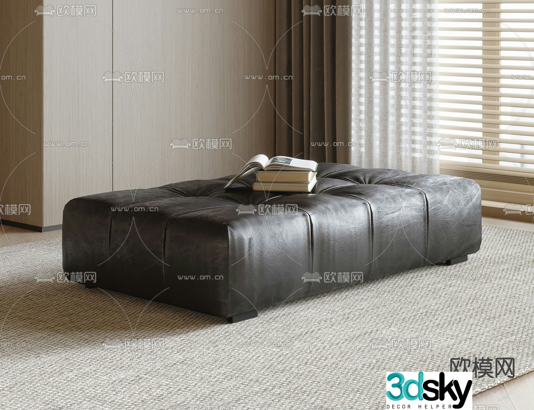 Leather stool Square stool Shoe changing stool Sofa stool 3D model