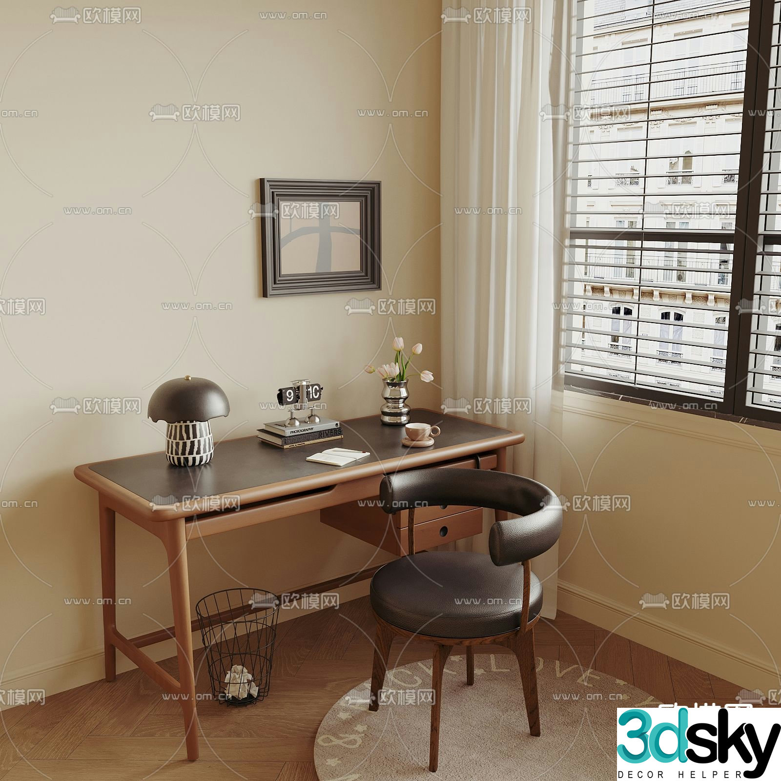 Medieval style desk study table writing desk 3D model