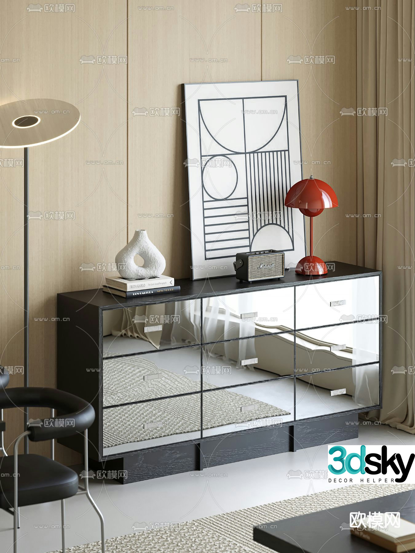 Modern chest of drawers side cabinet 3d model