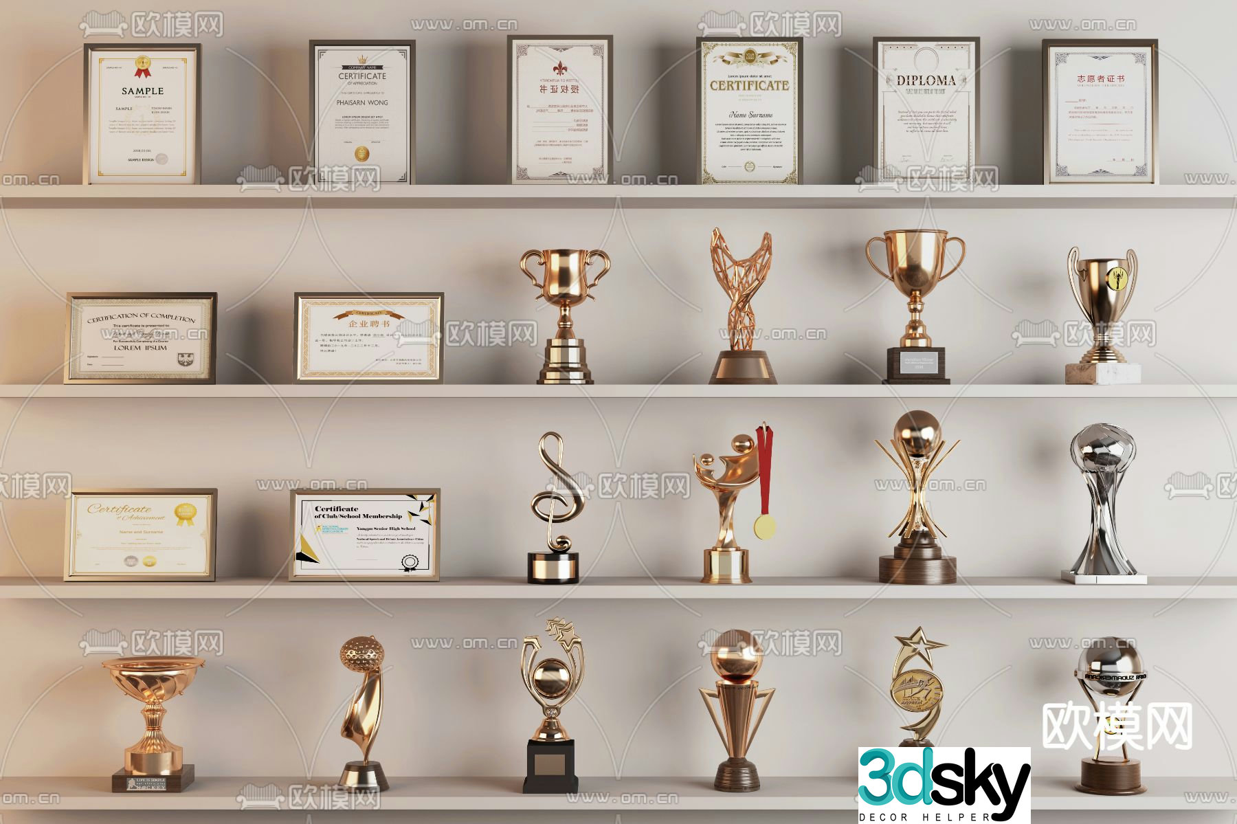 Certificate of Trophy Medal Certificate of Honor 3d Model