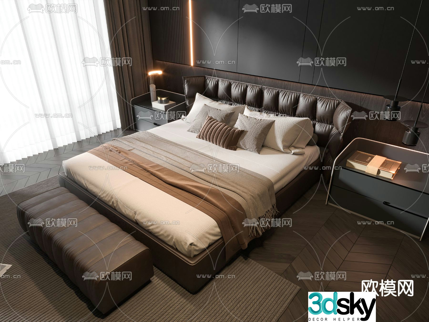 Modern double bed 3d model