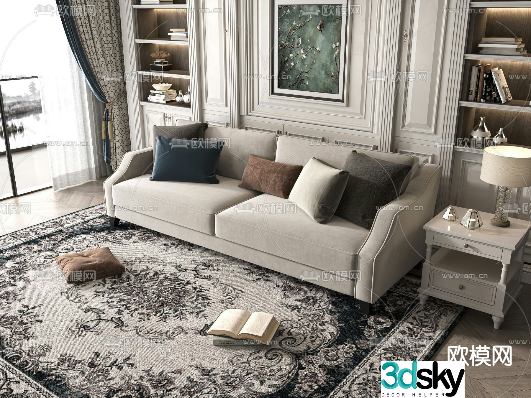 Double sofa upholstered sofa 3d model