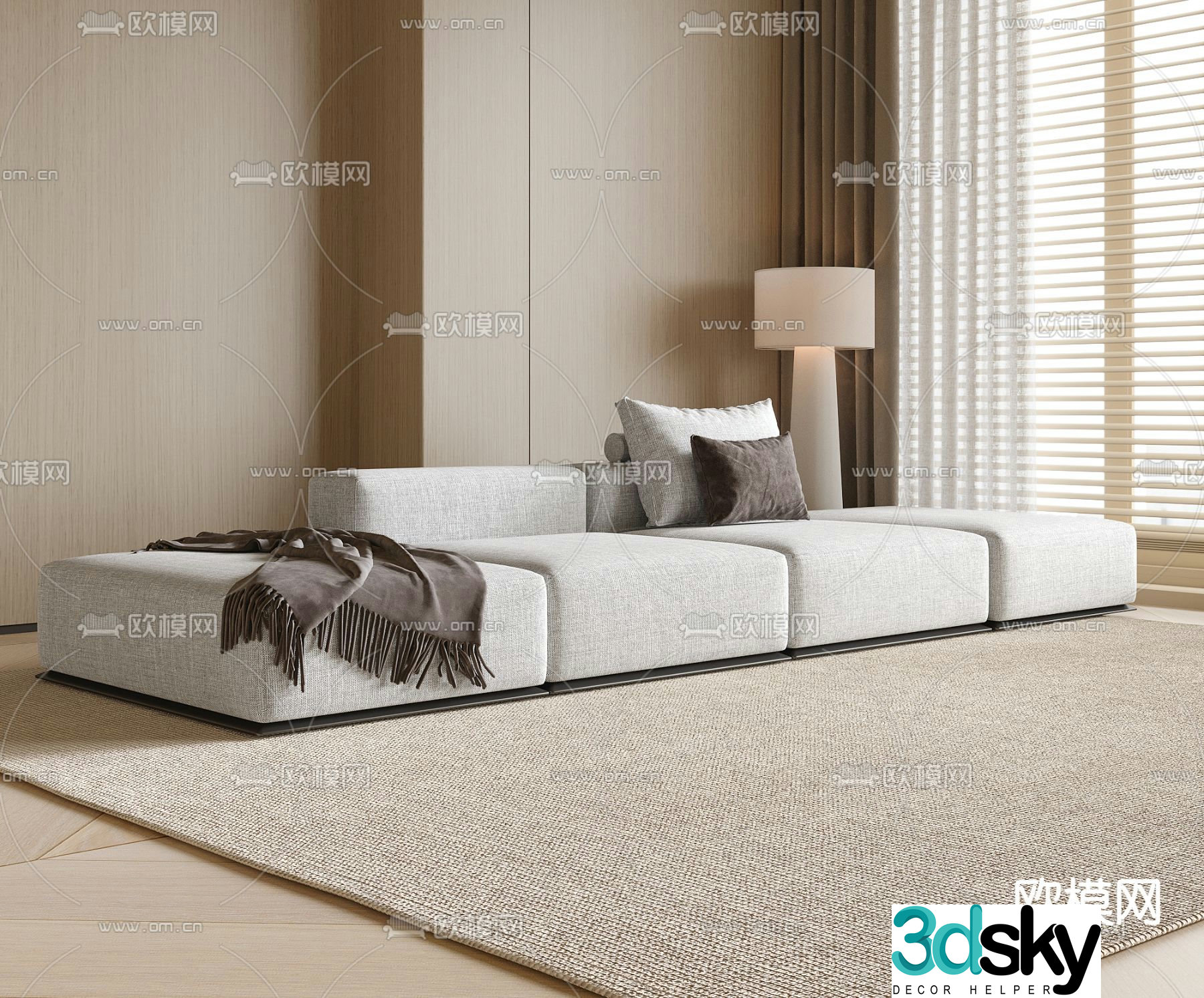 Multi-person sofa upholstered sofa 3d model