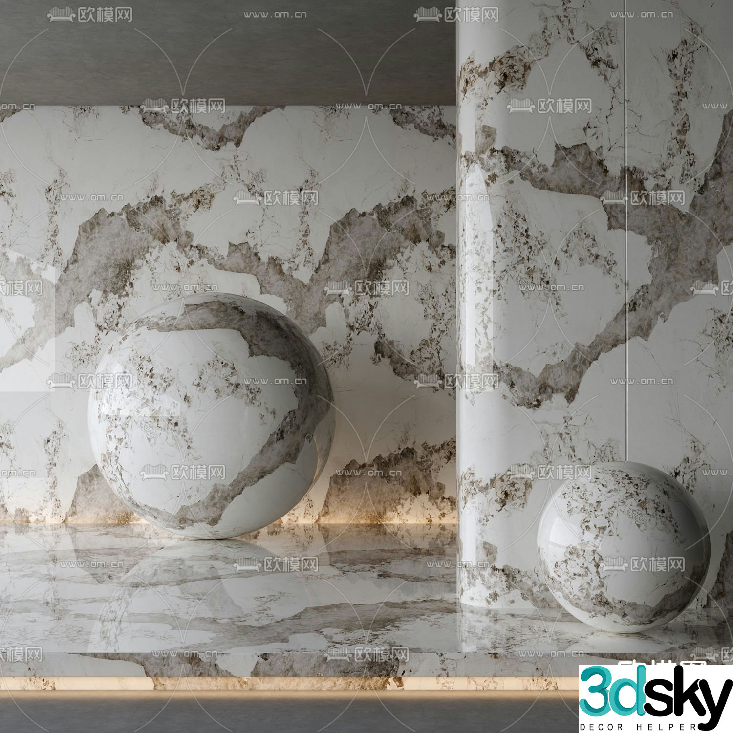 Pandora marble stone slab brick wall 3d model