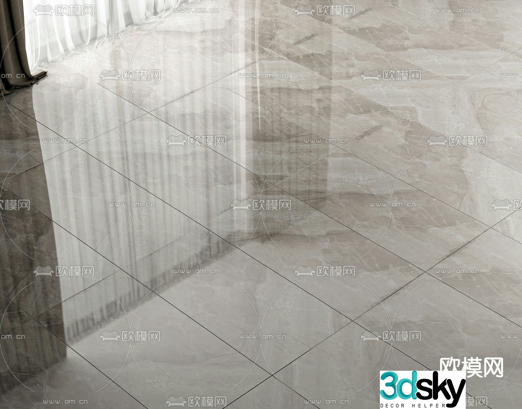 Marble floor tiles shining tiles gray floor tiles 3D model