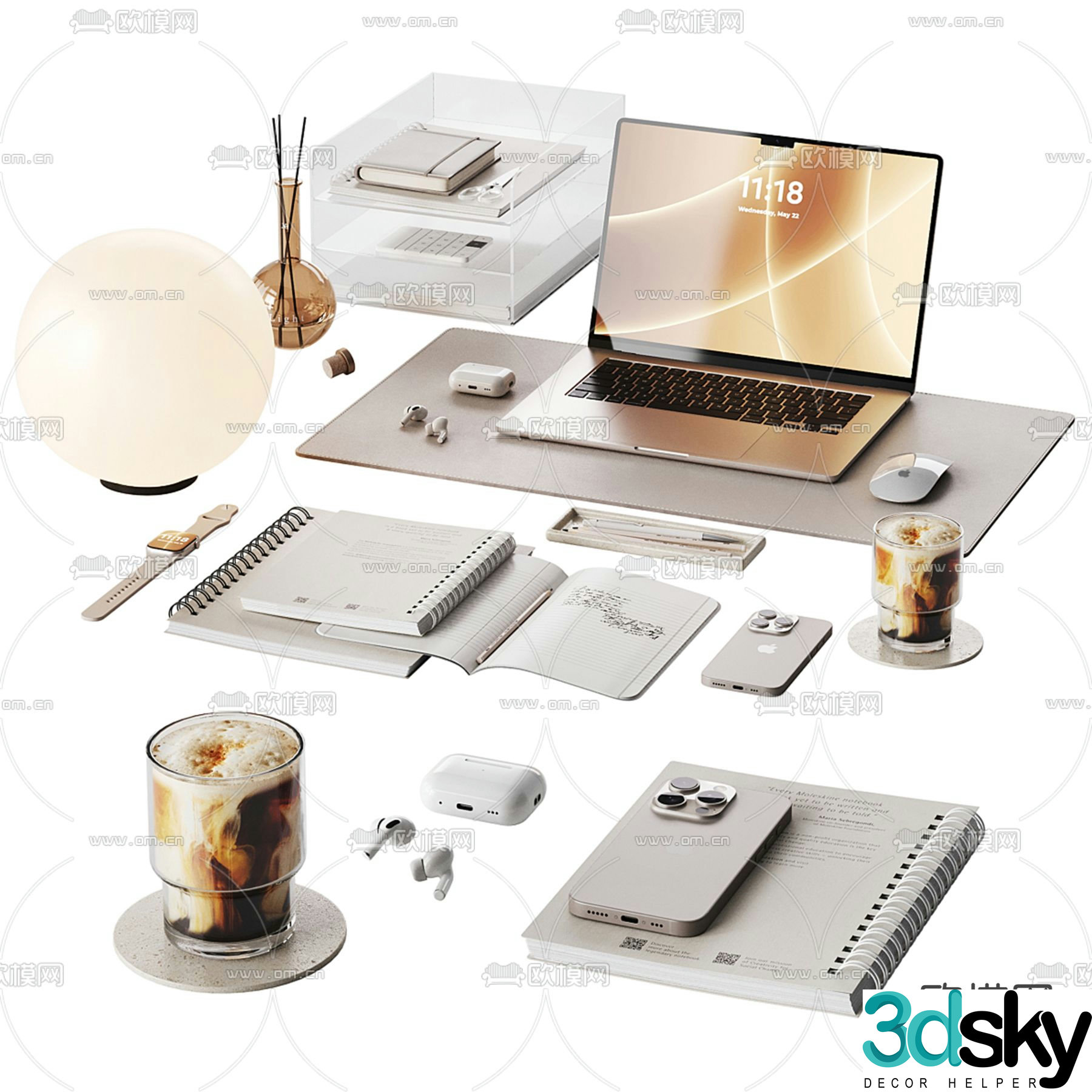 Office Supplies Desktop Decorations Computer Notebook Coffee 3D Model