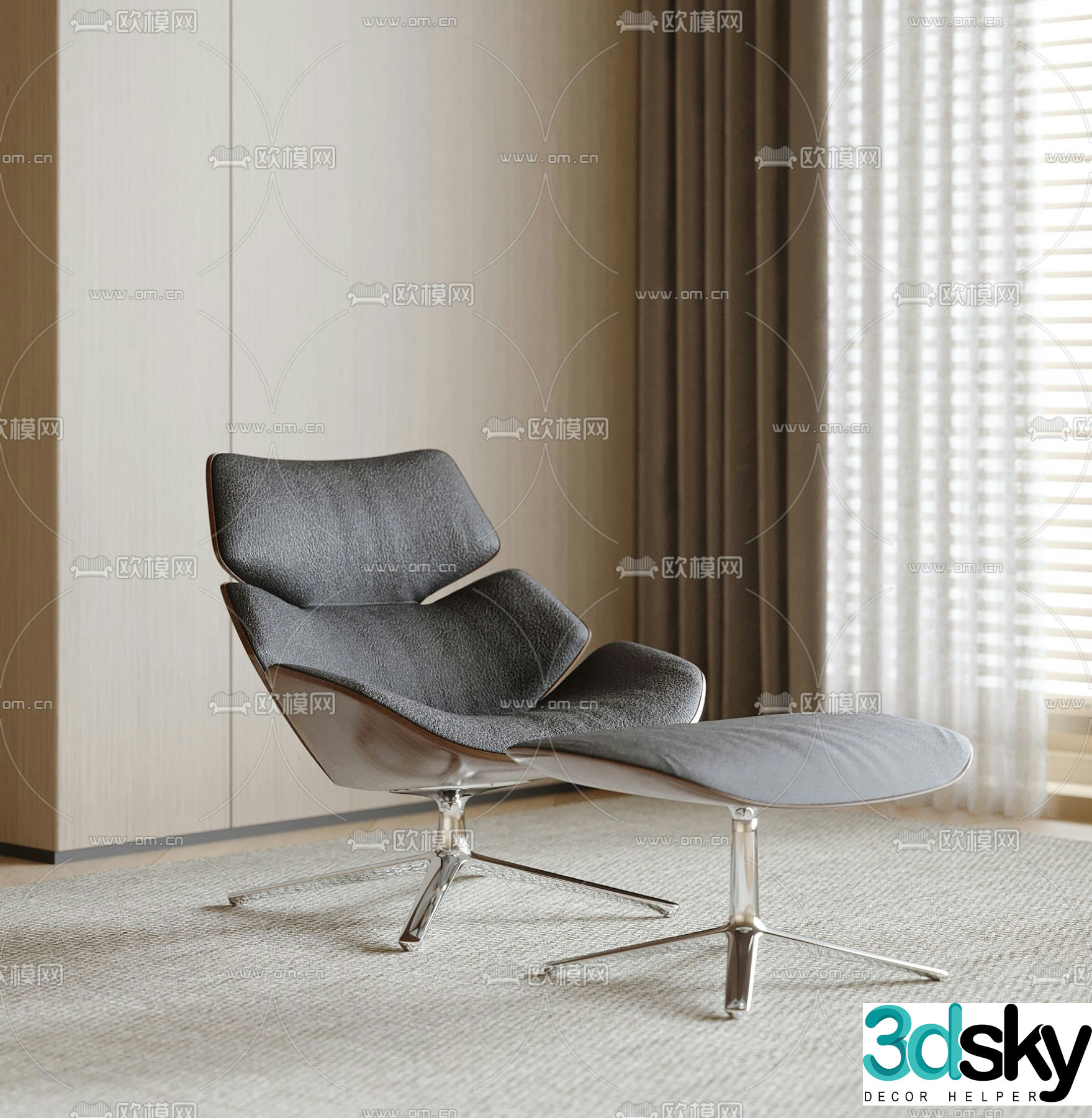 chair leisure chair footrest 3d model