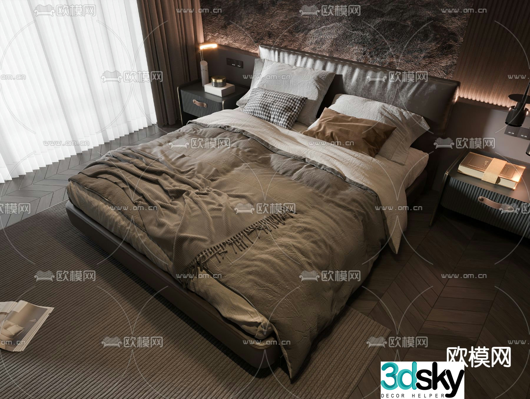 Modern double bed 3d model