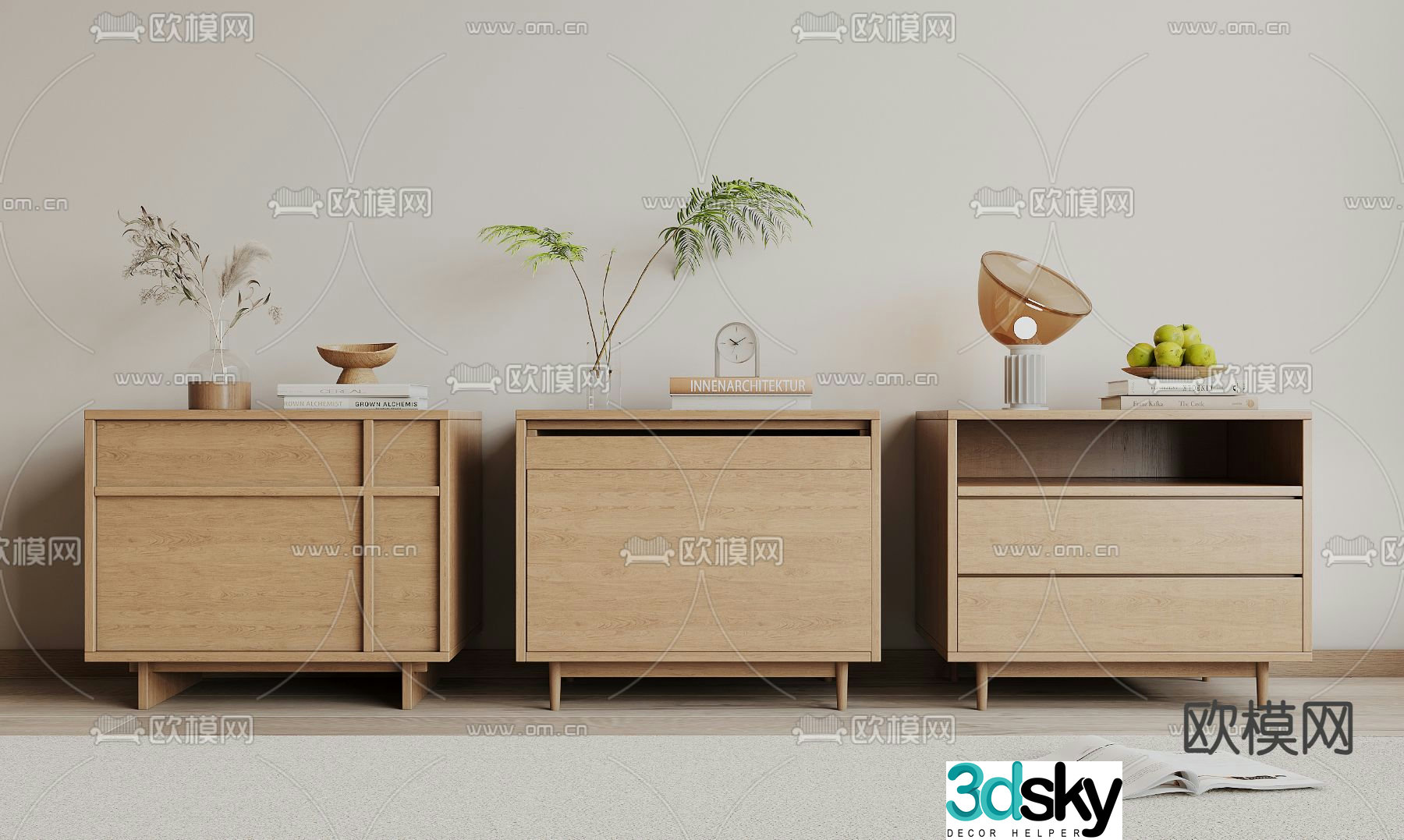 solid wood bedside table 3d model