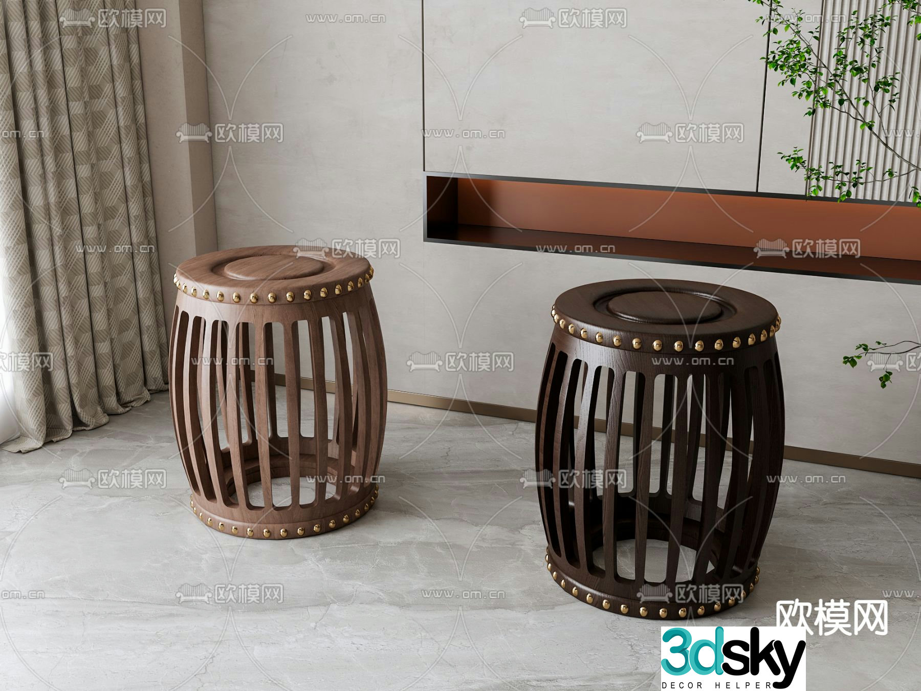 New Chinese style stool round stool drum stool 3d model