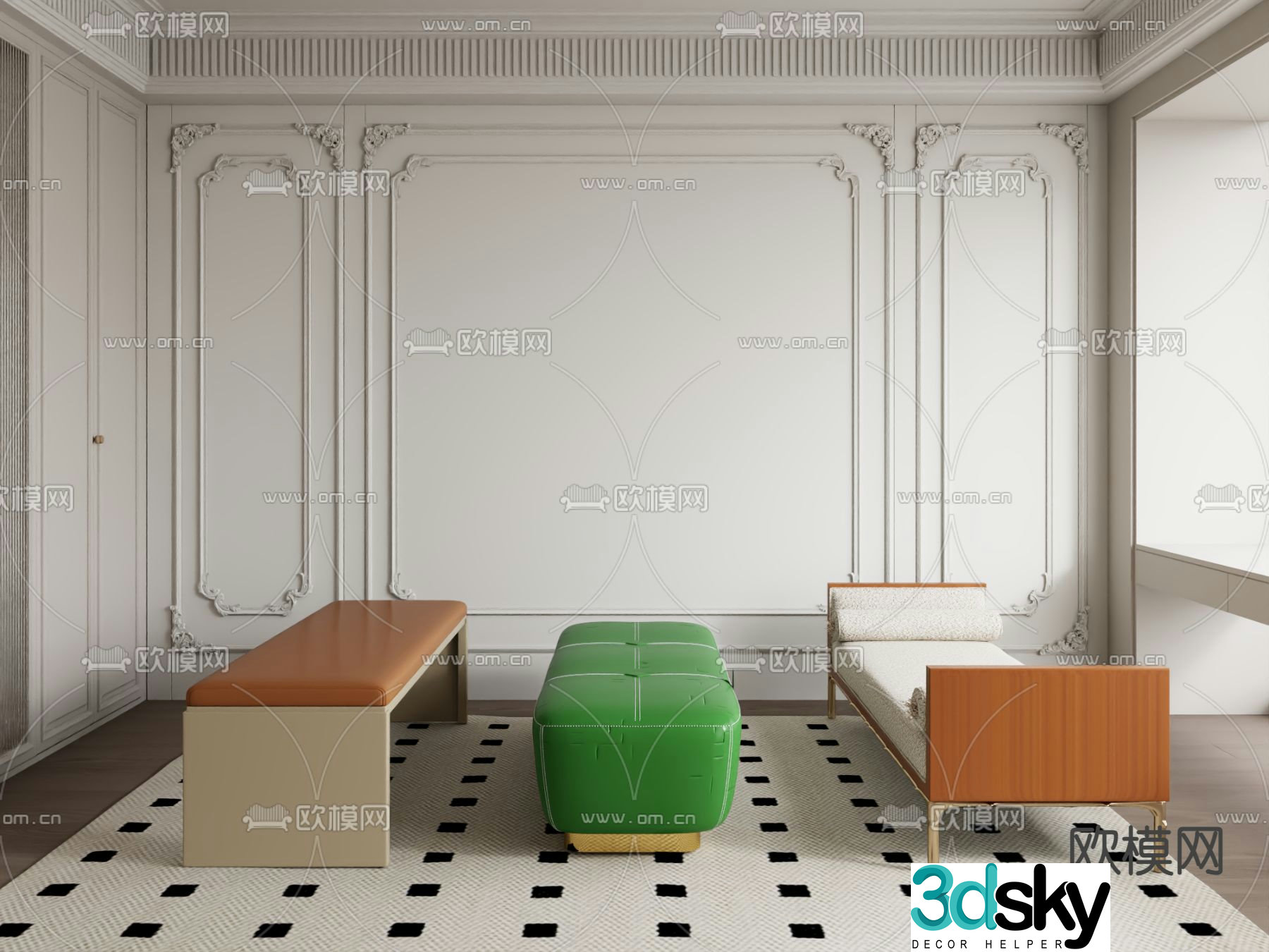 Modern footrest bedside stool sofa stool bench 3d model