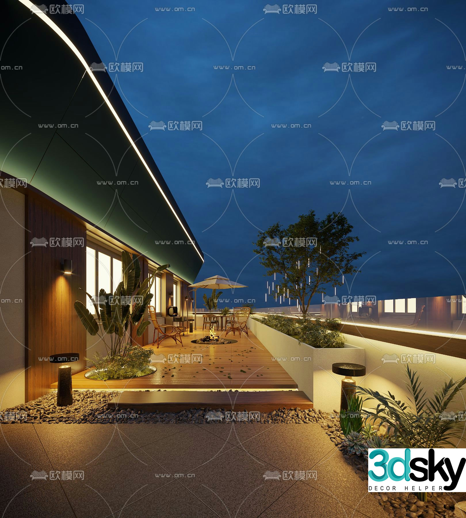 Modern balcony terrace roof garden 3d model