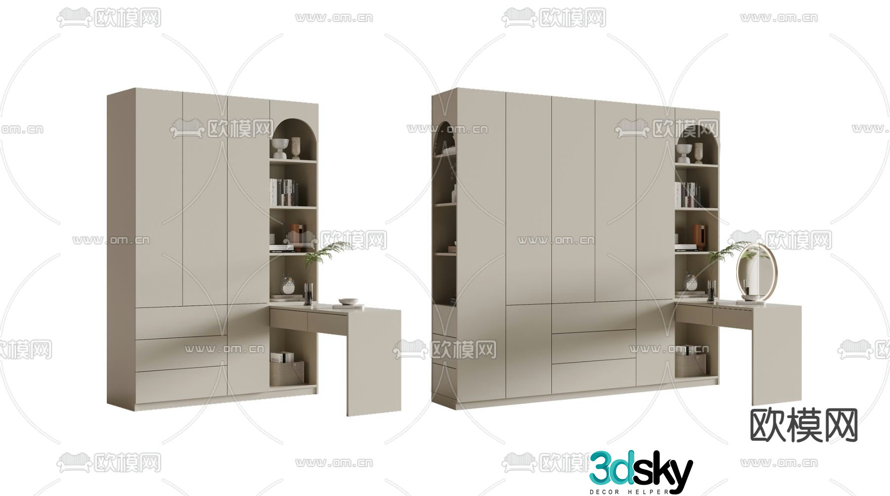 Corner Wardrobe Wardrobe Integrated Dressing Table 3D Model