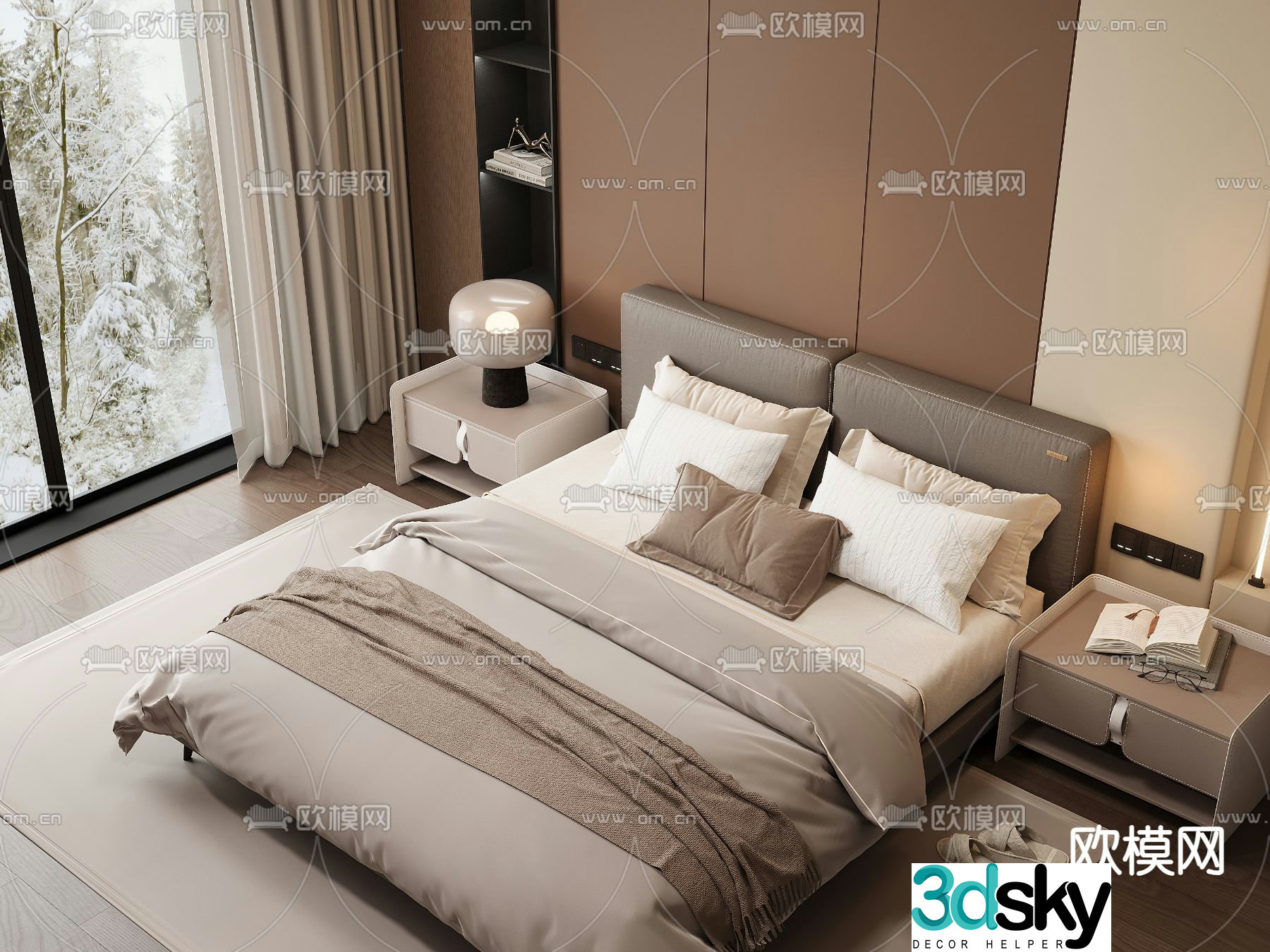 Modern double bed 3d model
