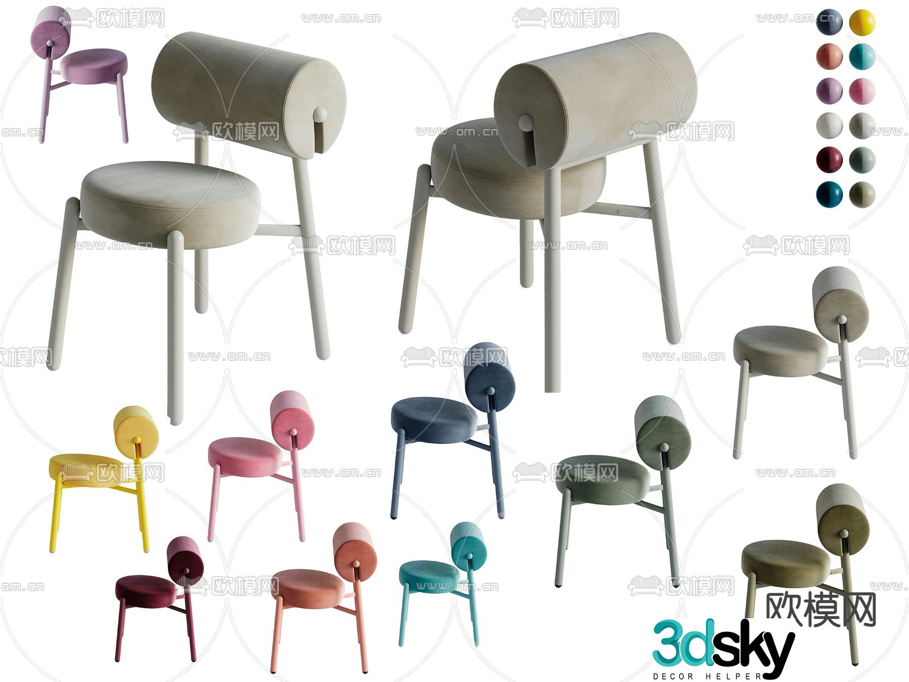Nordic dining chair single chair dopamine chair 3d model