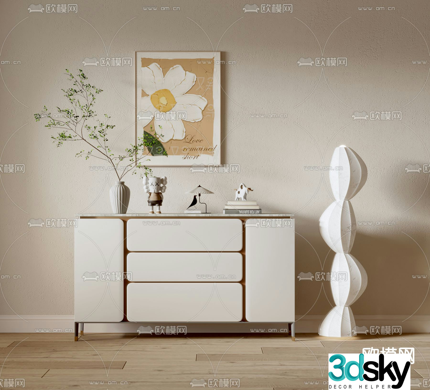 Modern entrance cabinet end view cabinet shoe cabinet low cabinet 3D model