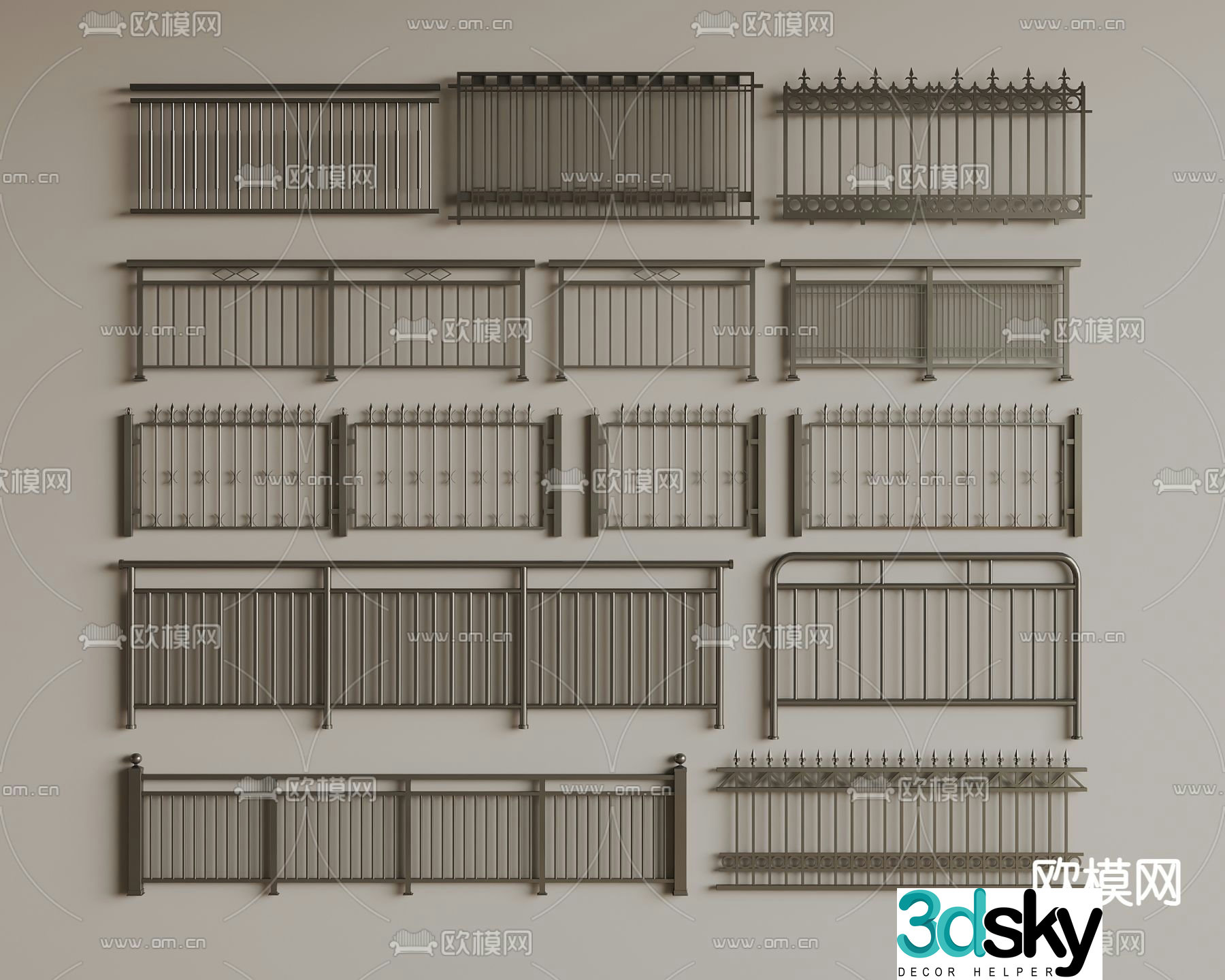 Wrought iron railing fence guardrail 3d model