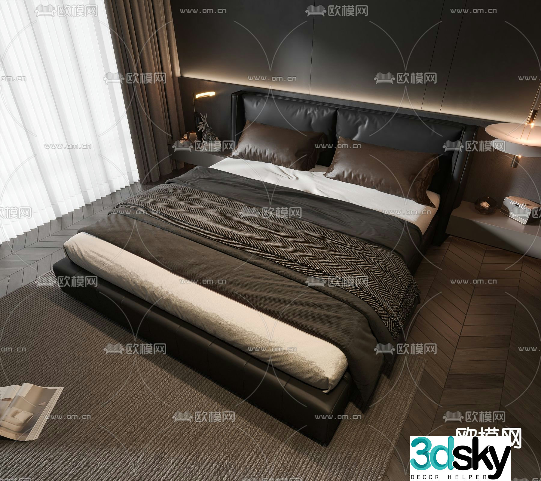 Leather double bed 3d model
