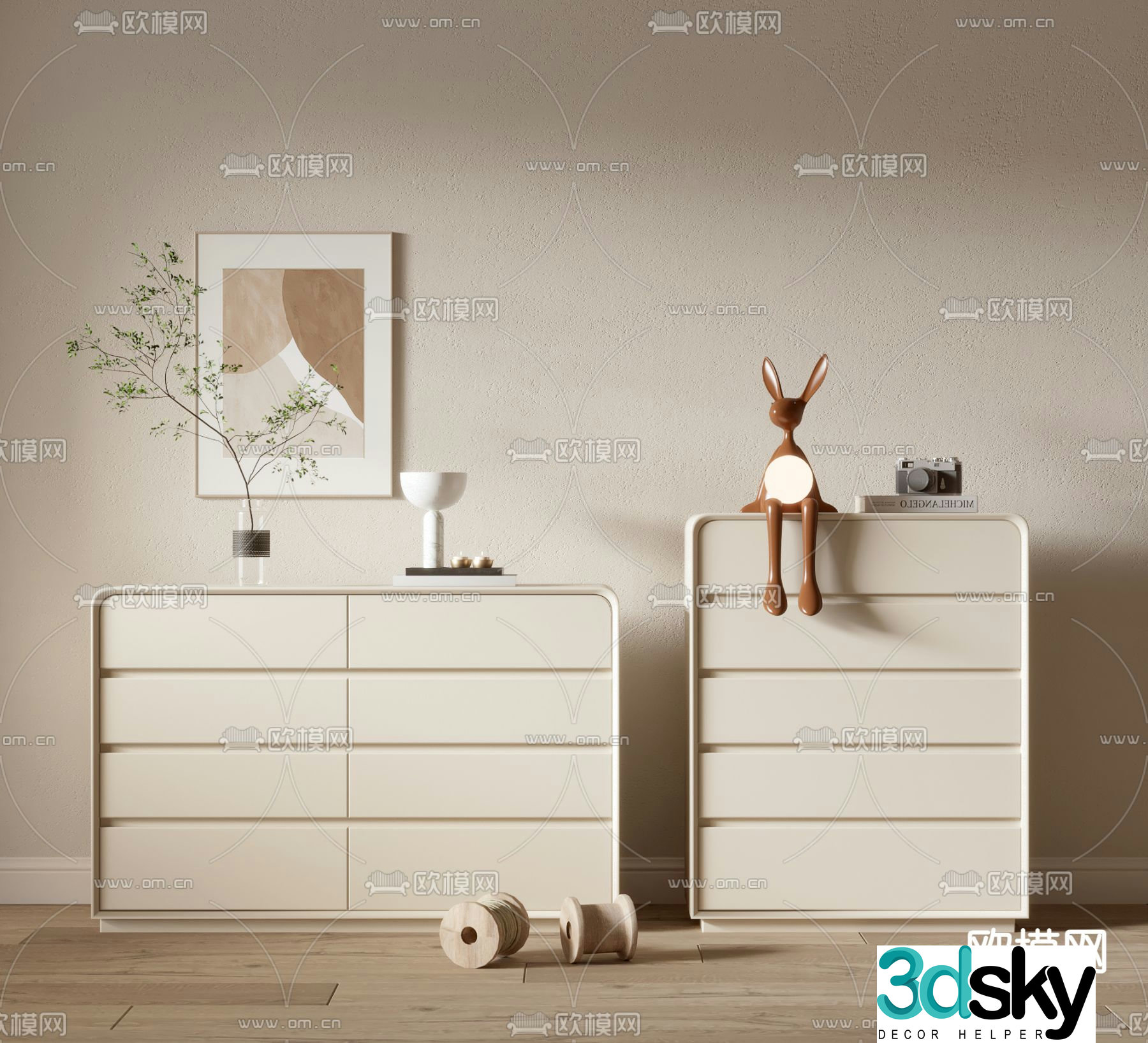 Cream style side cabinet 3D model