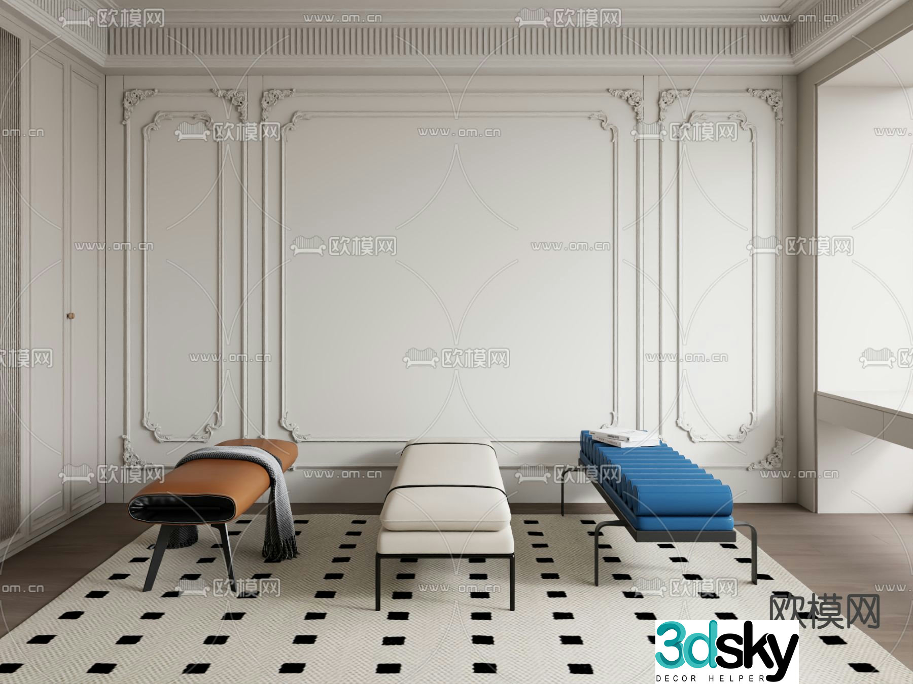 Modern footrest bedside stool sofa stool bench 3d model