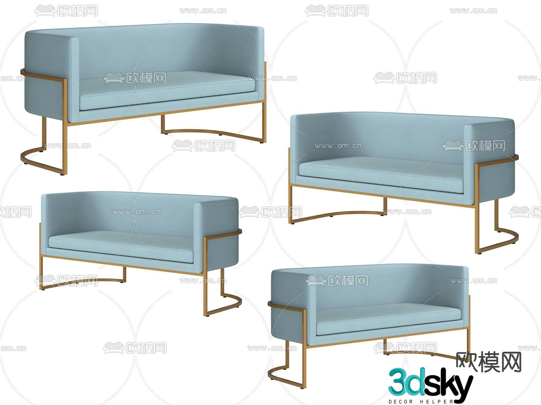 Light luxury double sofa 3D model