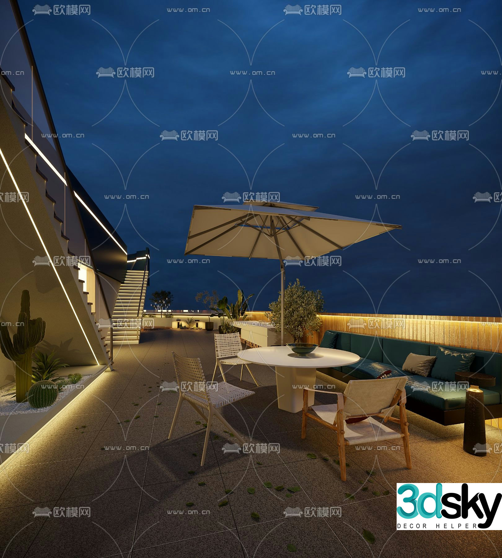 Modern balcony terrace roof garden 3d model