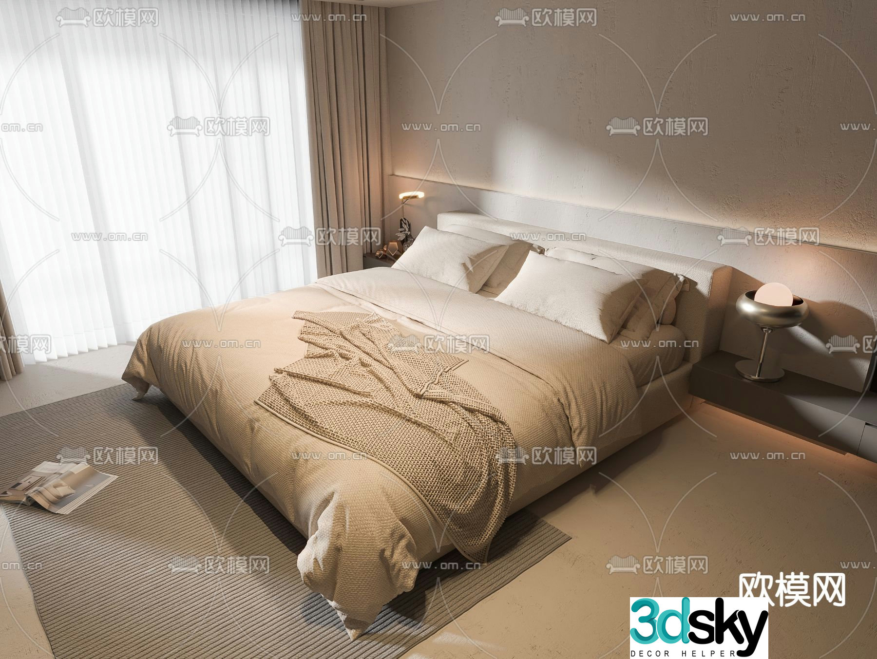 Wabi-sabi double bed 3d model