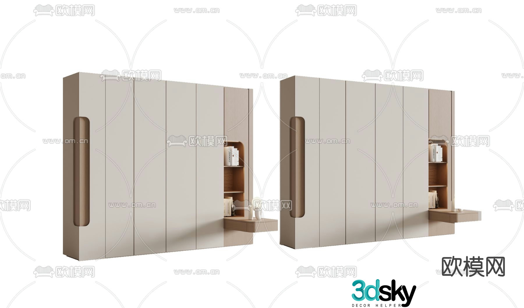 Cream style wardrobe wardrobe bedside table 3d model