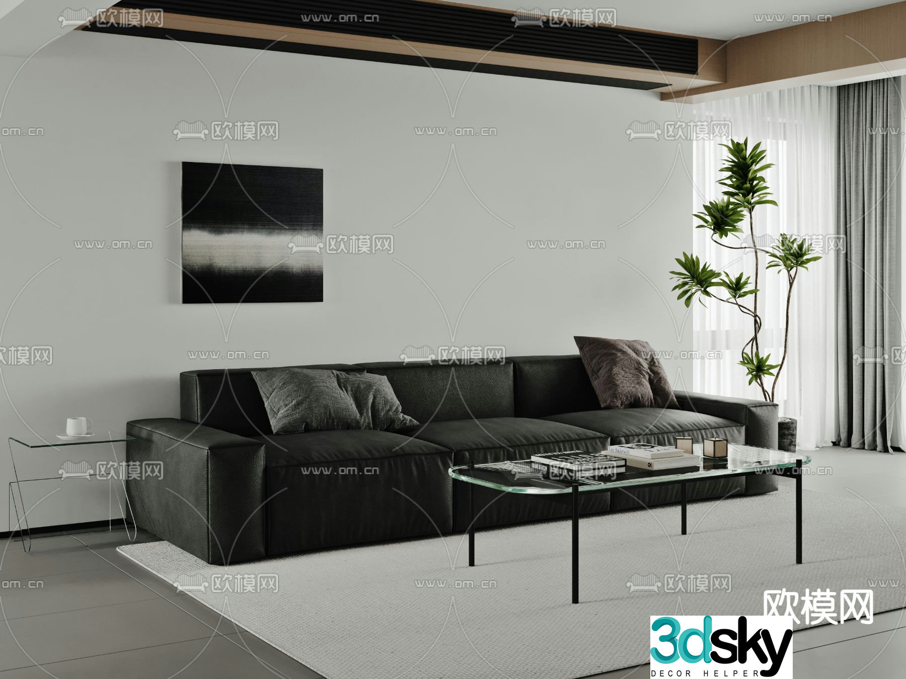 Dark style sofa three-person sofa multi-person sofa coffee table 3D model