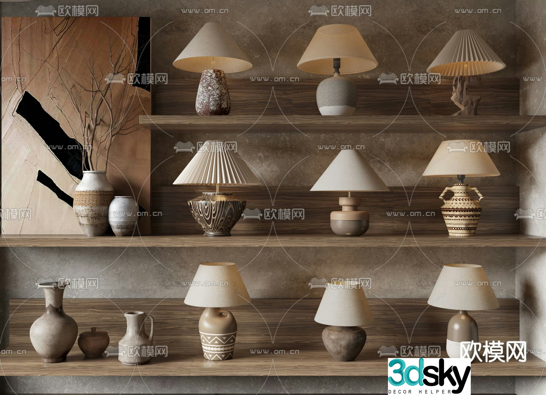 Wabi-sabi table lamp clay pot table lamp 3d model