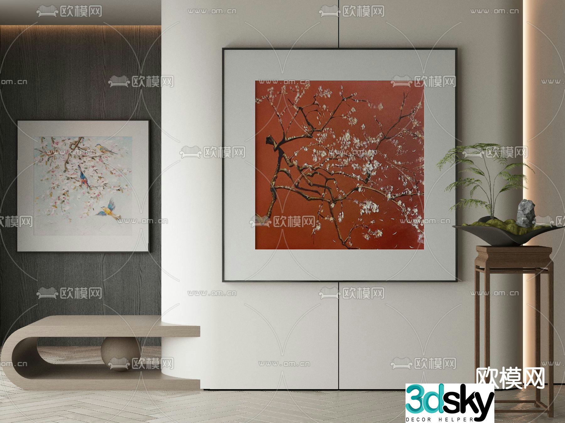 New Chinese style texture painting plant painting decorative painting 3D model