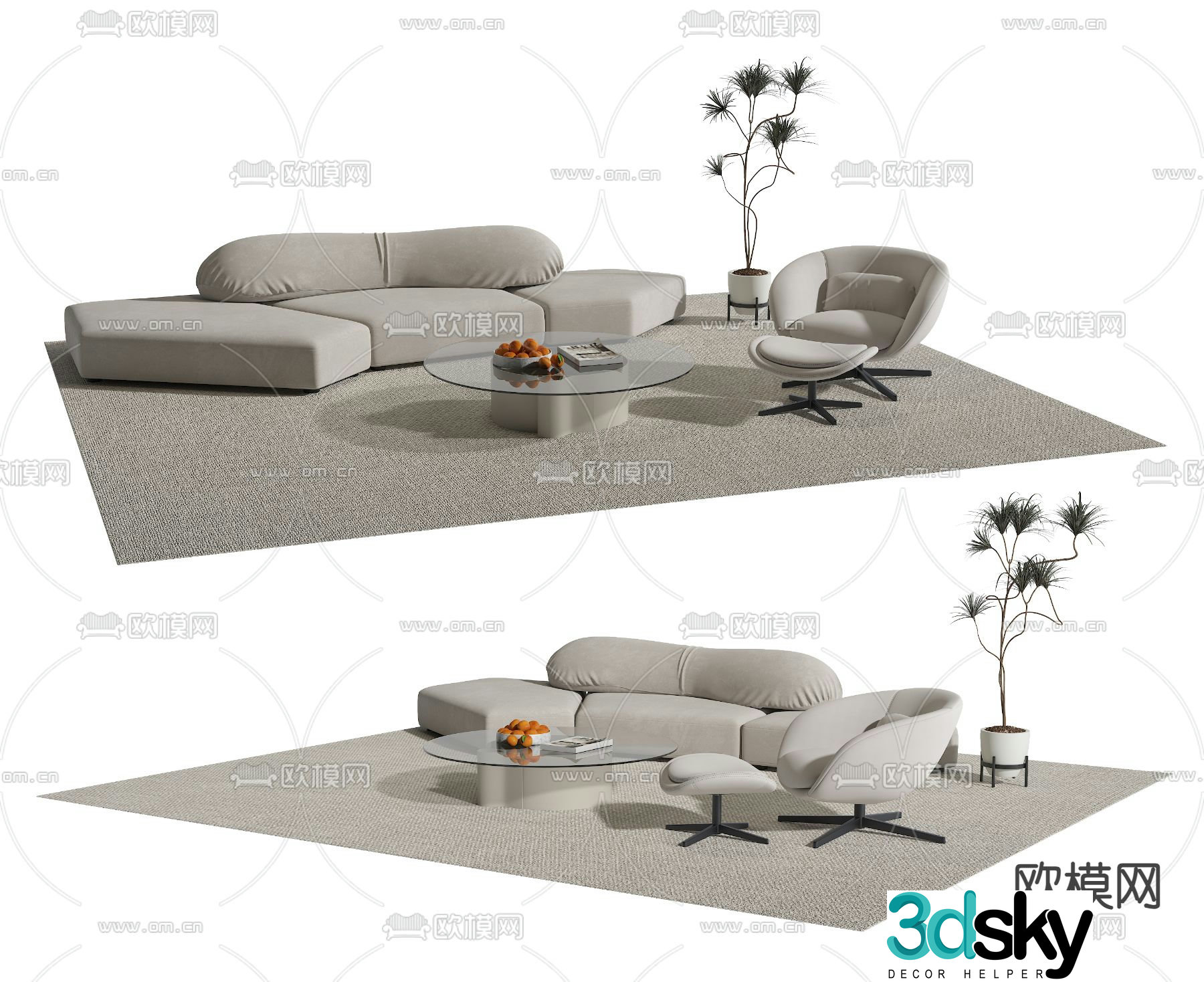 Modern modular sofa island sofa 3d model
