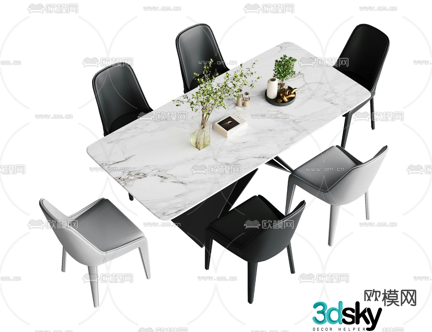Bar dining table and chairs slate dining table 3d model