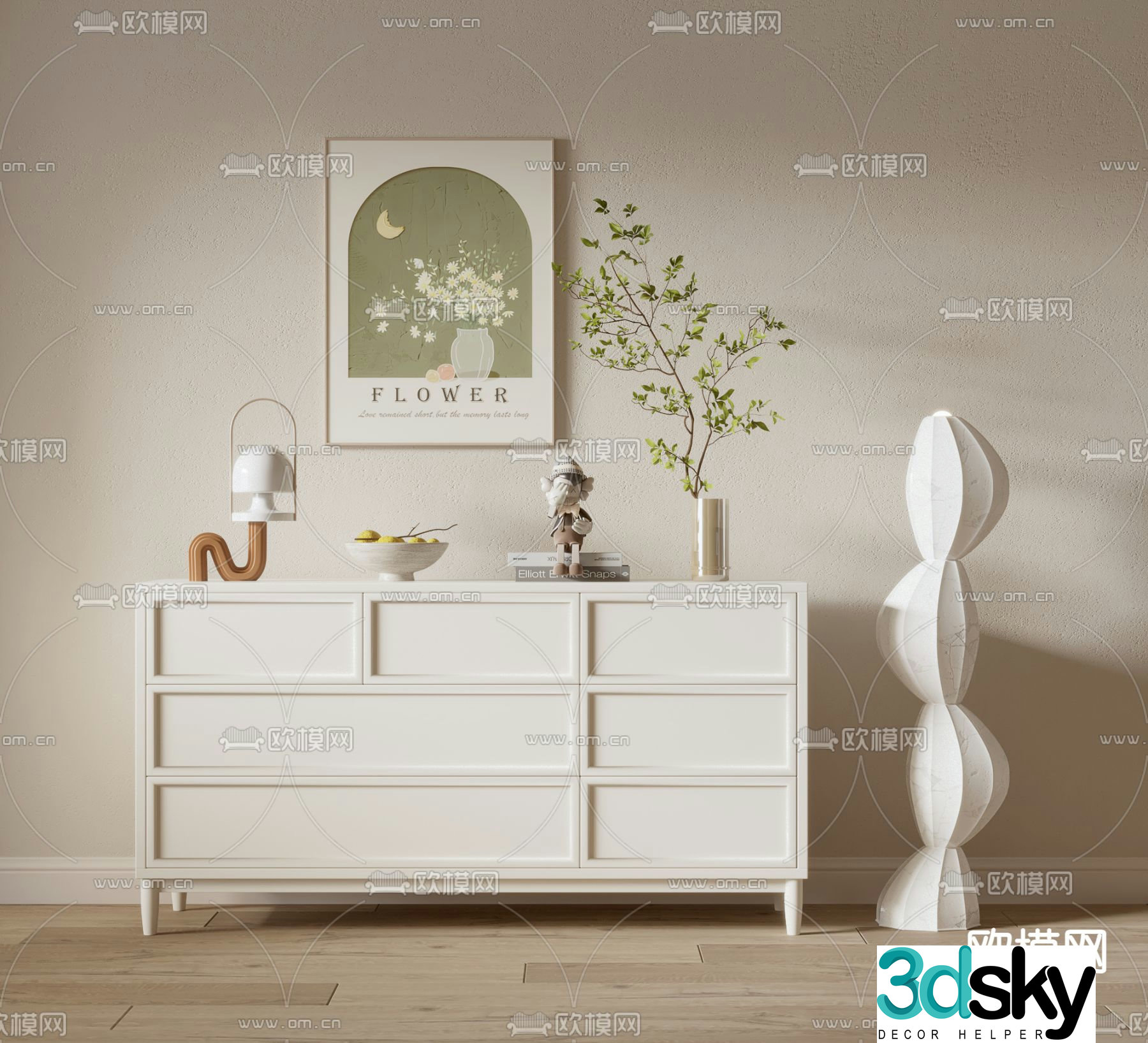 Creamy wind chest cabinet side cabinet 3d model