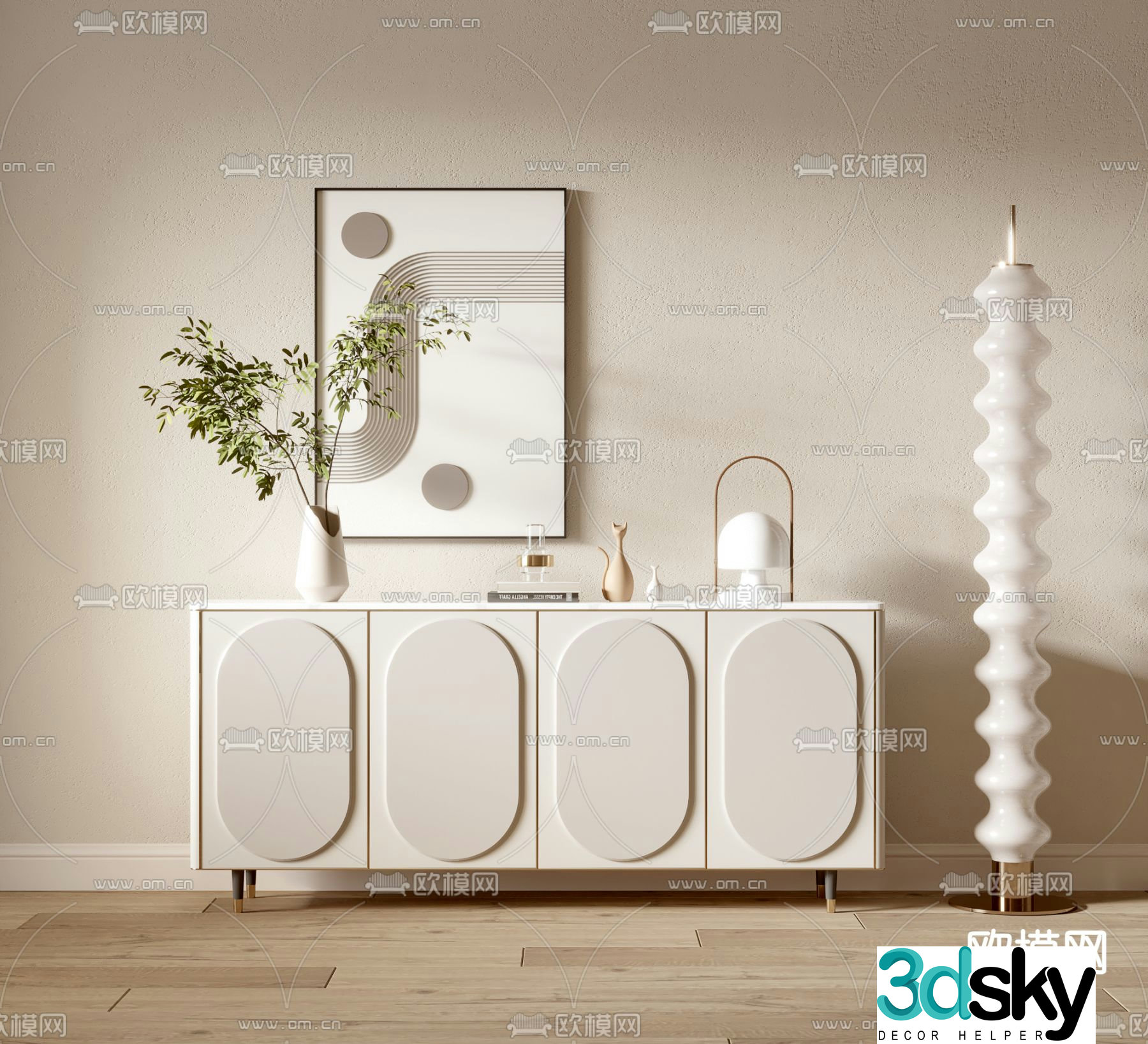 Cream style side cabinet entrance cabinet side view cabinet 3D model