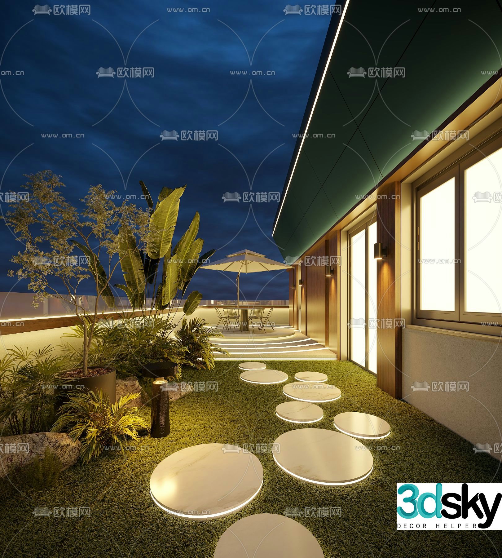 Modern balcony terrace roof garden 3d model