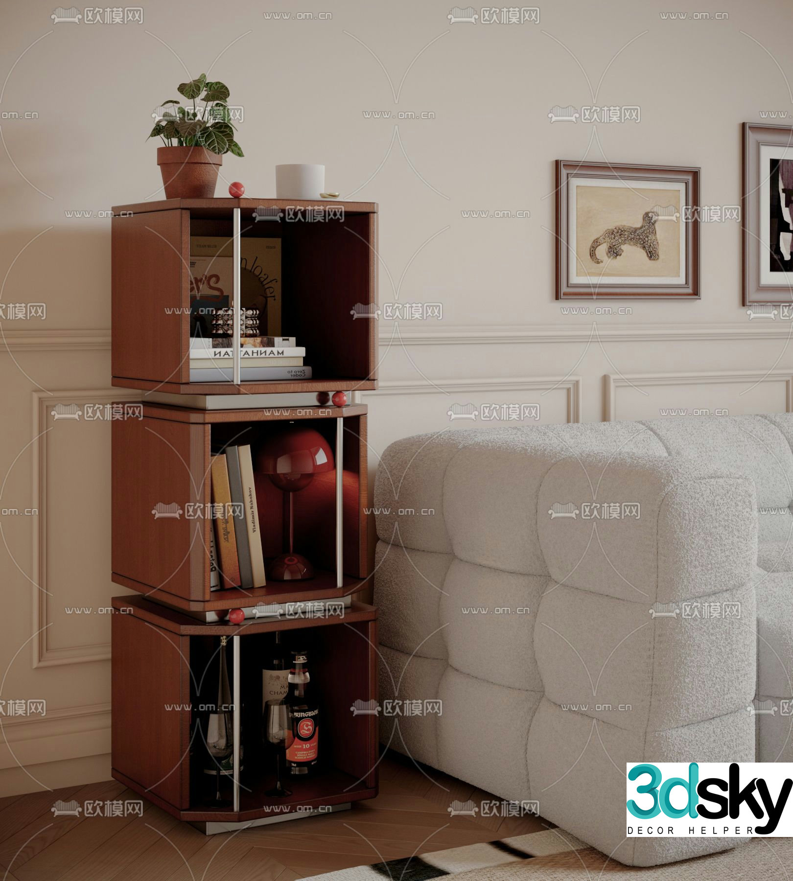 Medium style side cabinet low cabinet storage cabinet 3D model