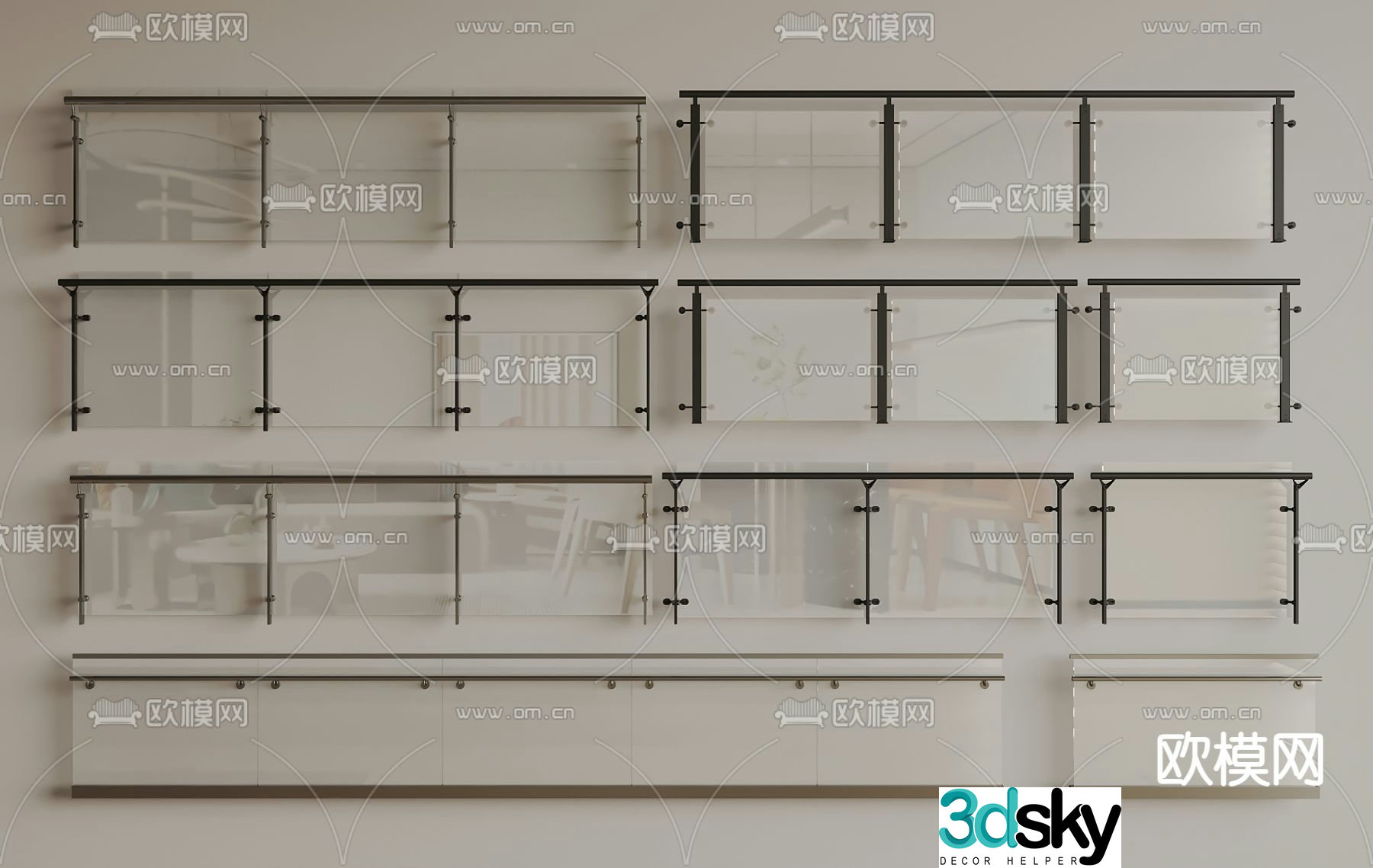 glass railing fence guardrail 3d model