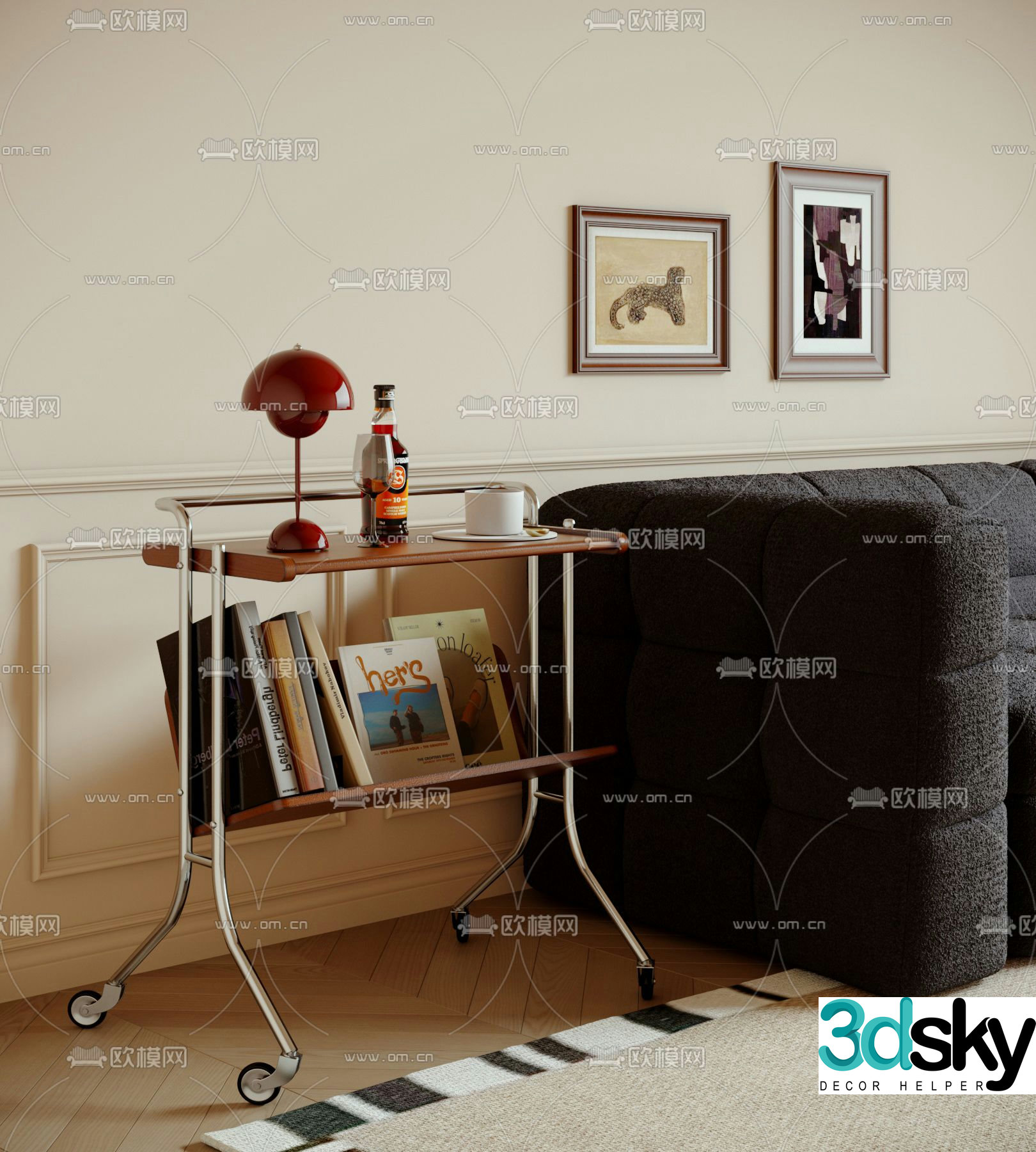 Medieval corner table side table mobile table 3D model